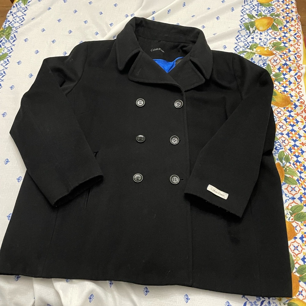 Calvin Klein Black wool double breasted Pea Coat